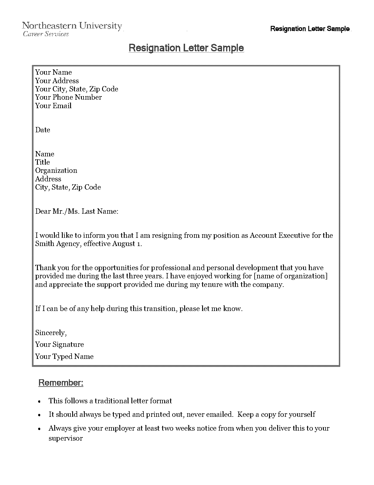 resignation letter template email