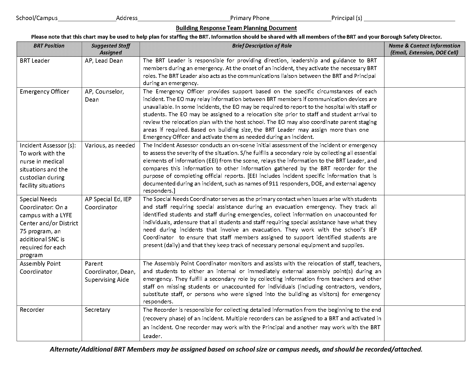 assembly planning form school