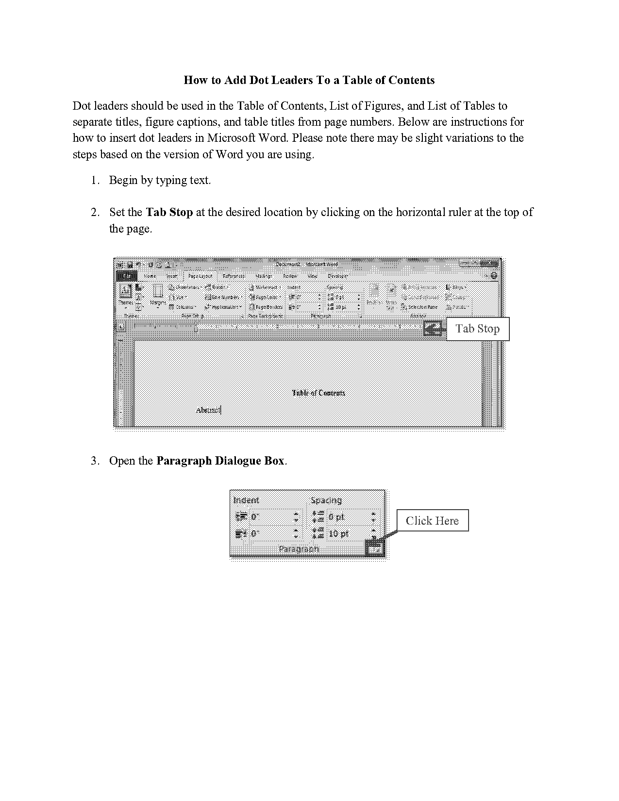 how to insert dotted lines in table of contents