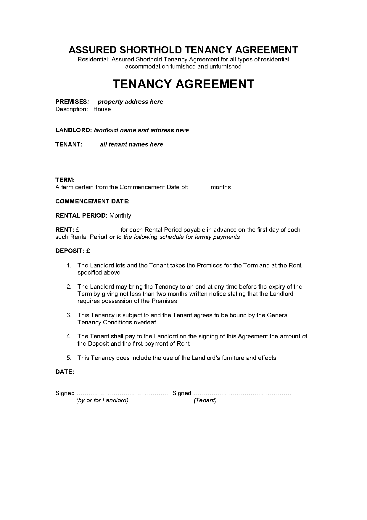 tenancy agreement template free download uk