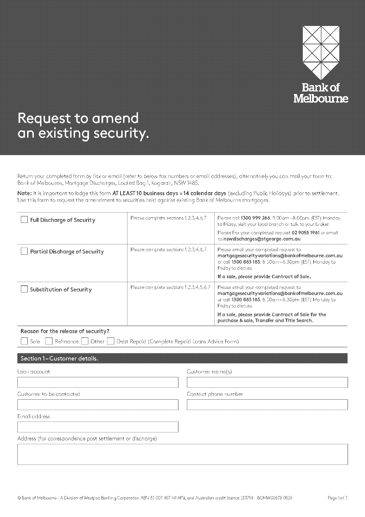 bank of melbourne discharge form