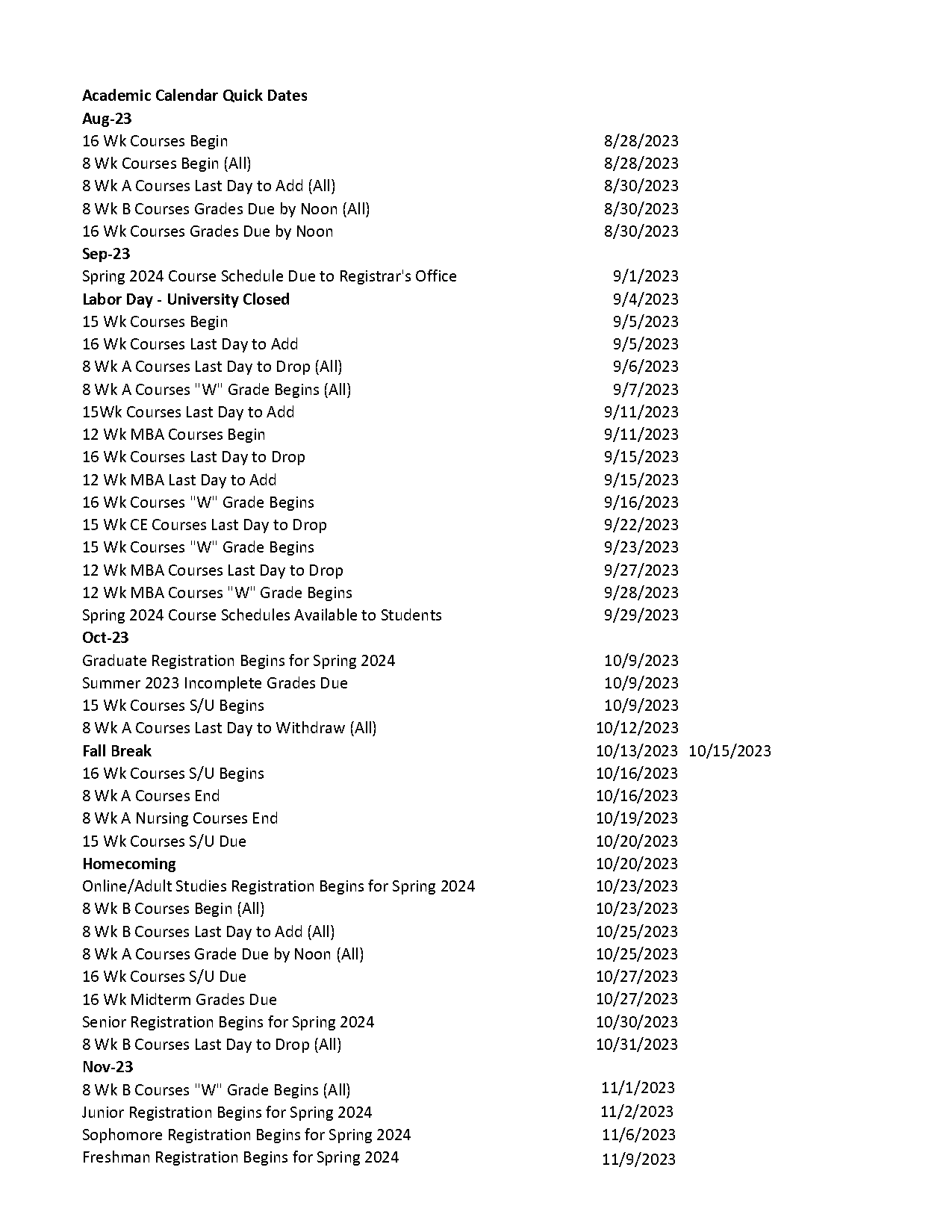 ashland university academic schedule