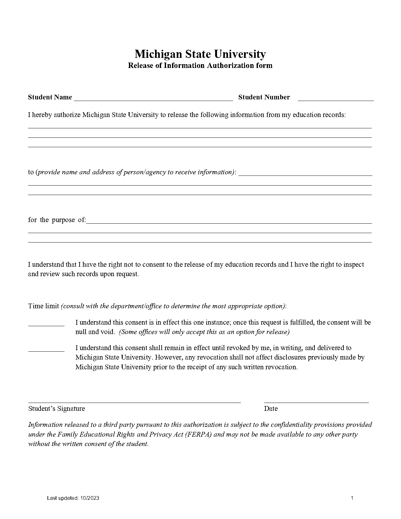 michigan ferpa consent form