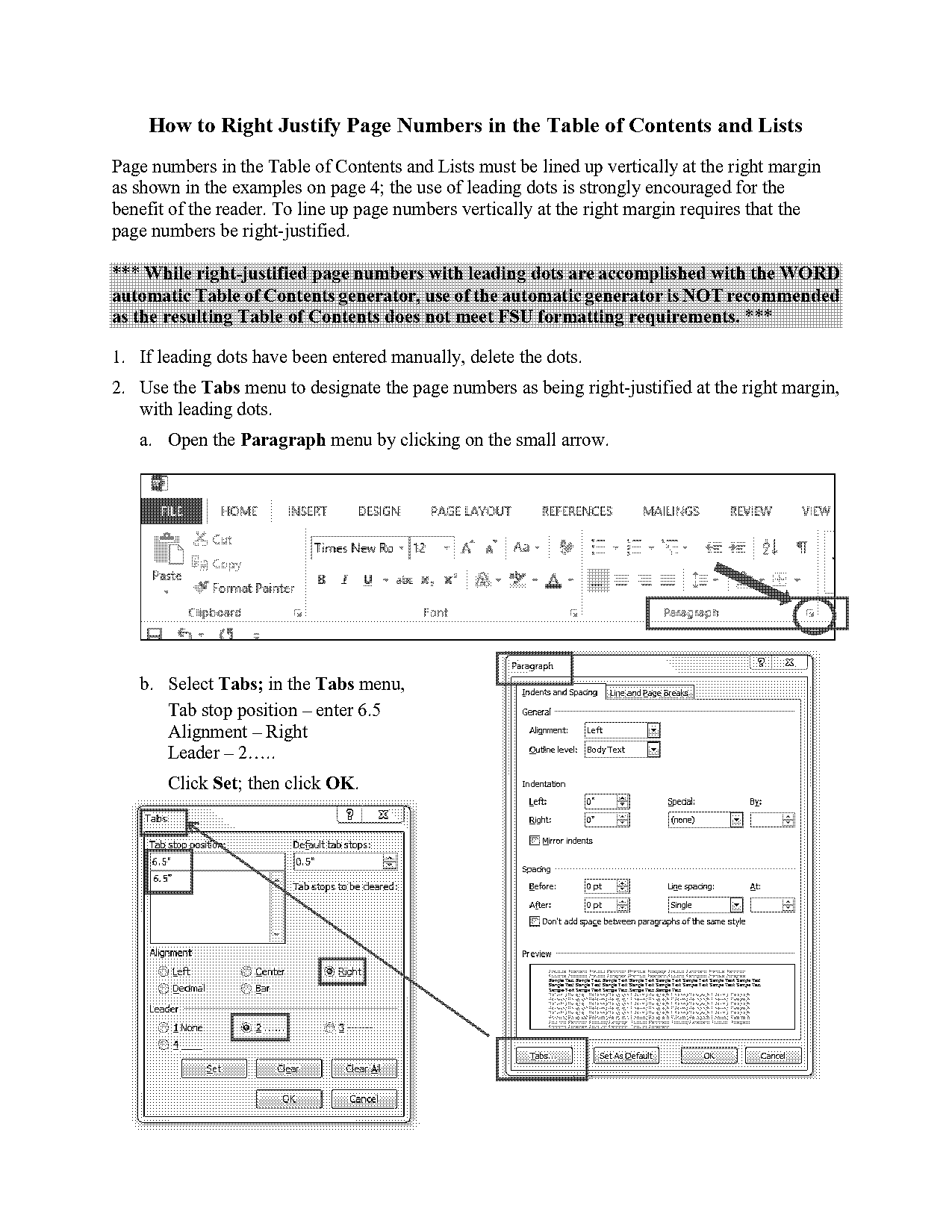 how to insert dotted lines in table of contents