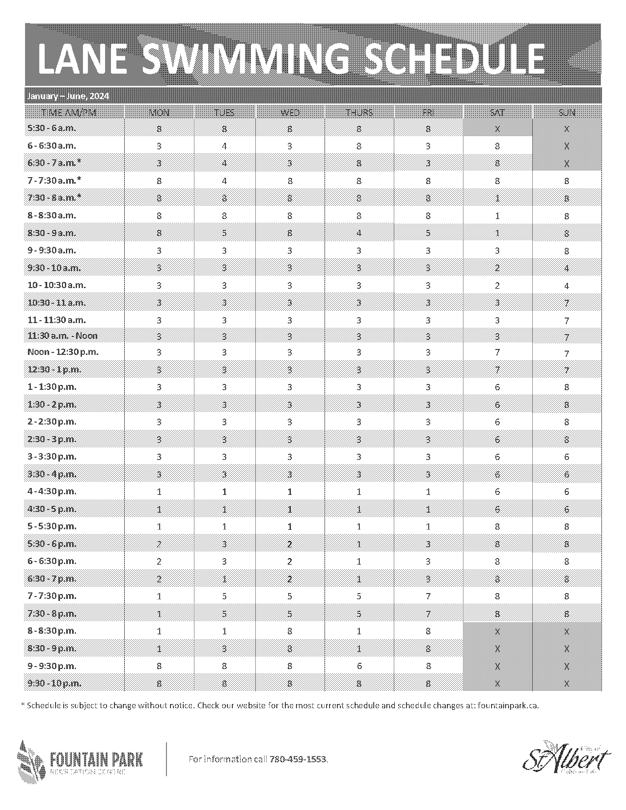 fountain park pool st albert swimming schedule