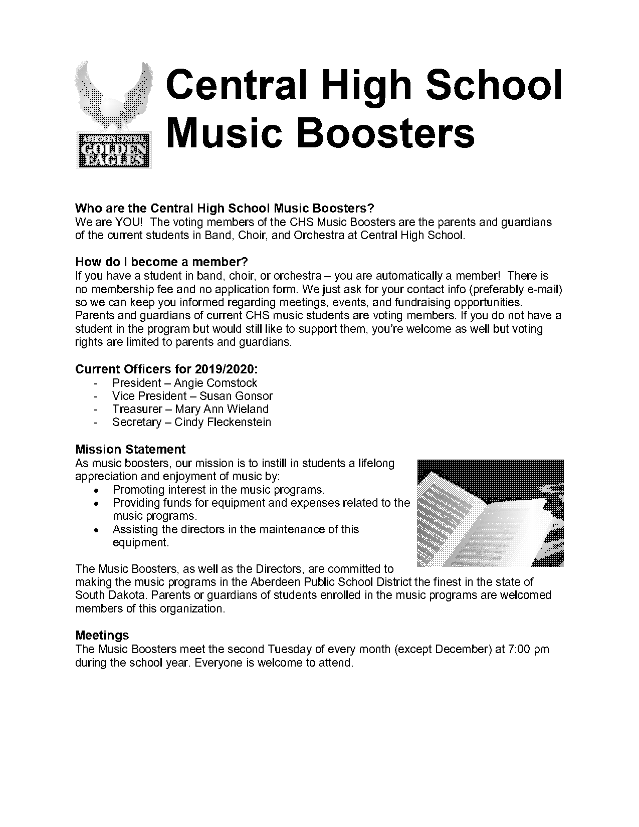 high school band booster mission statement