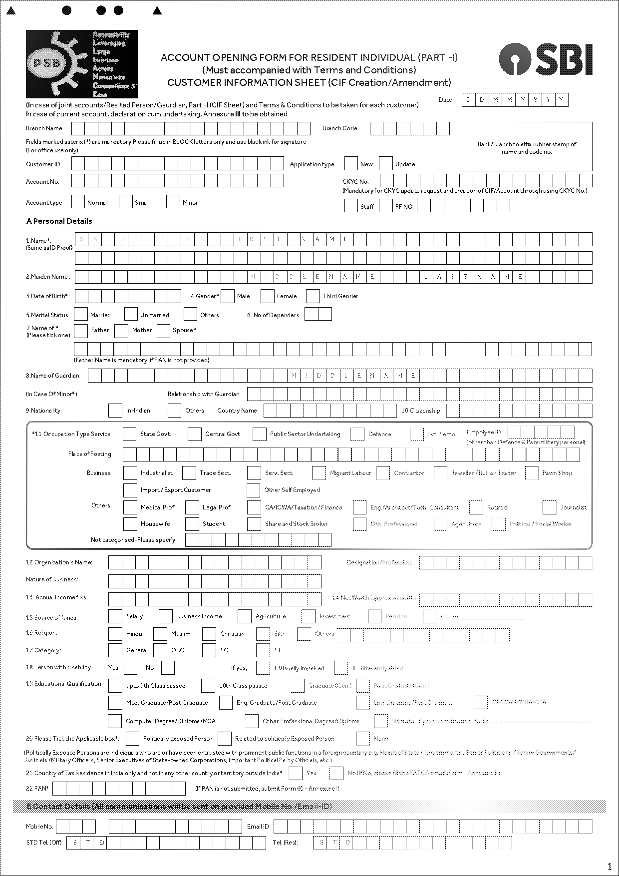 sbi fd form fill up sample