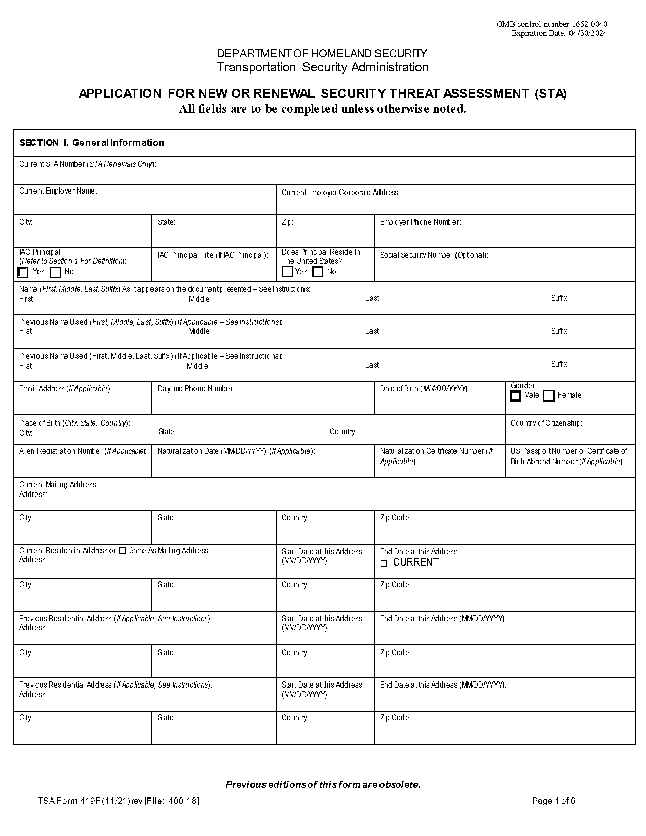 download application for tsa precheck