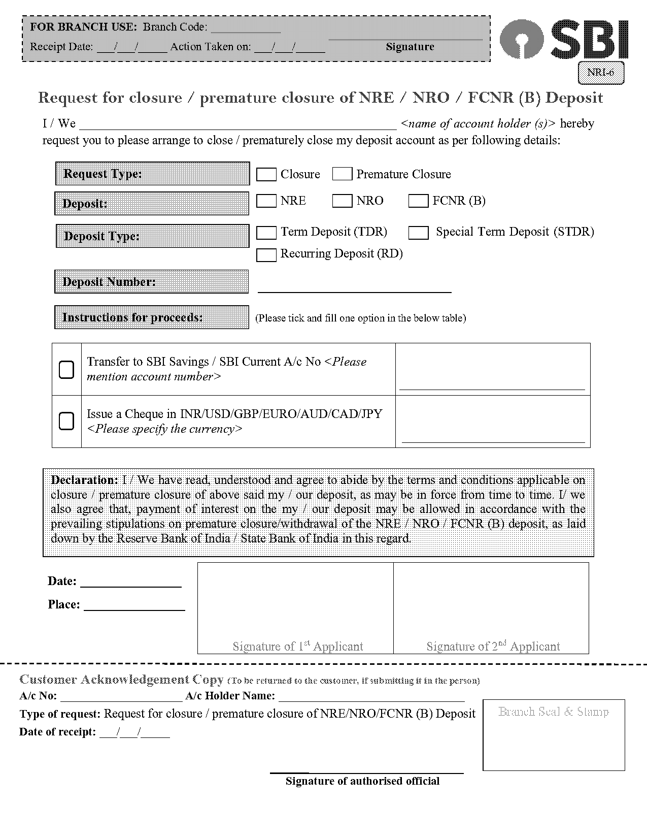 sbi fd form fill up sample