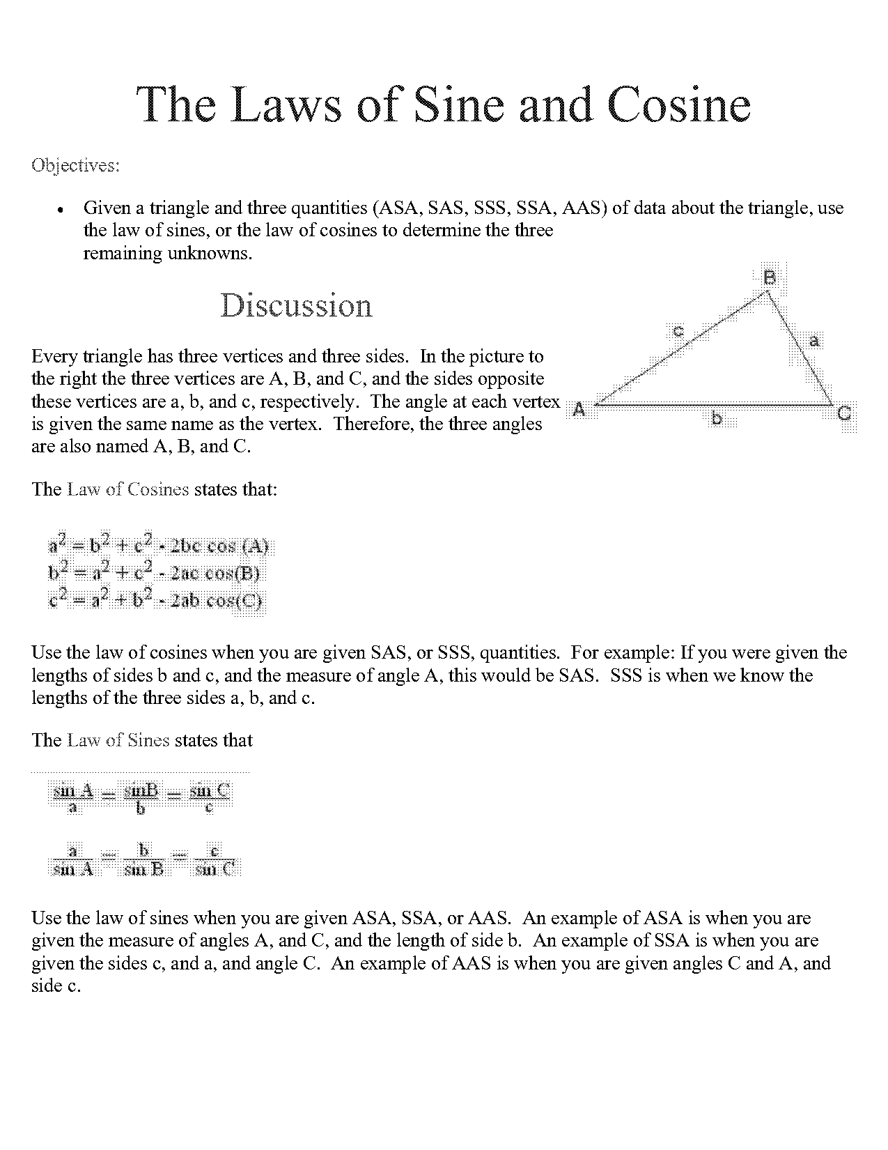 act trig problems law of sines and cosines