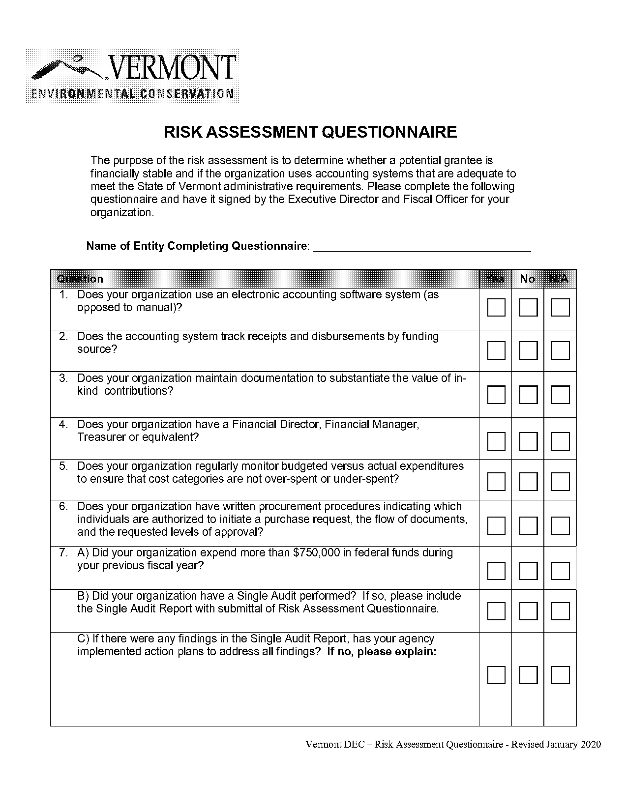 financial risk analysis questionnaire