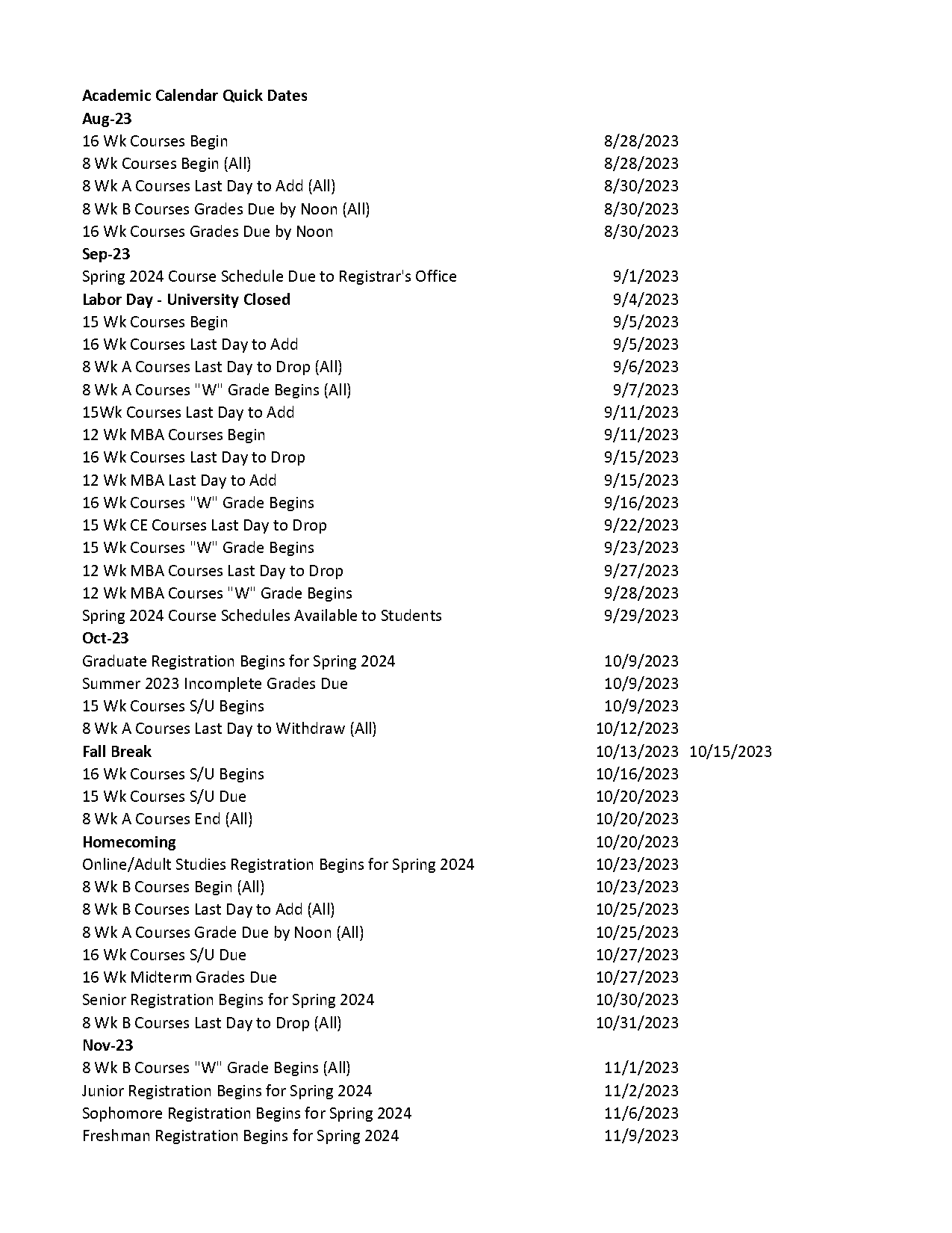 ashland university academic schedule