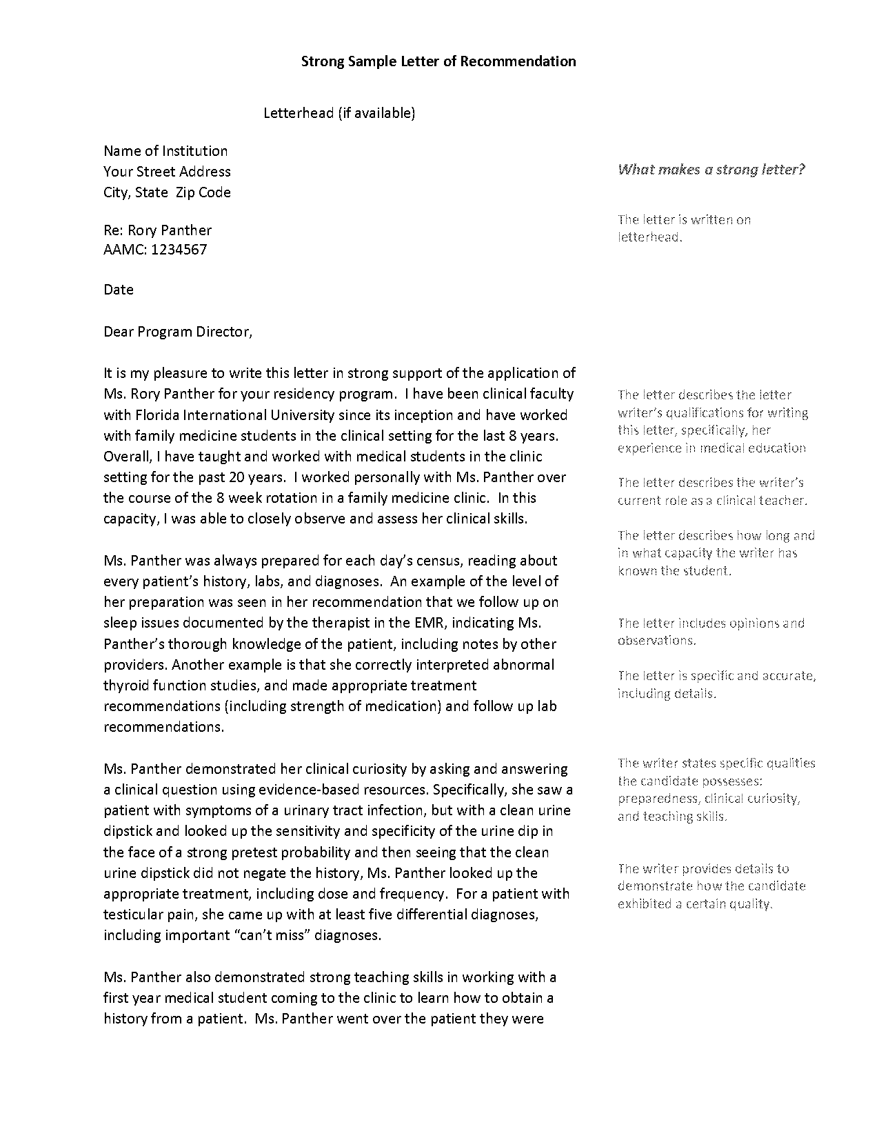 sample recommendation letter for medical school from a doctor