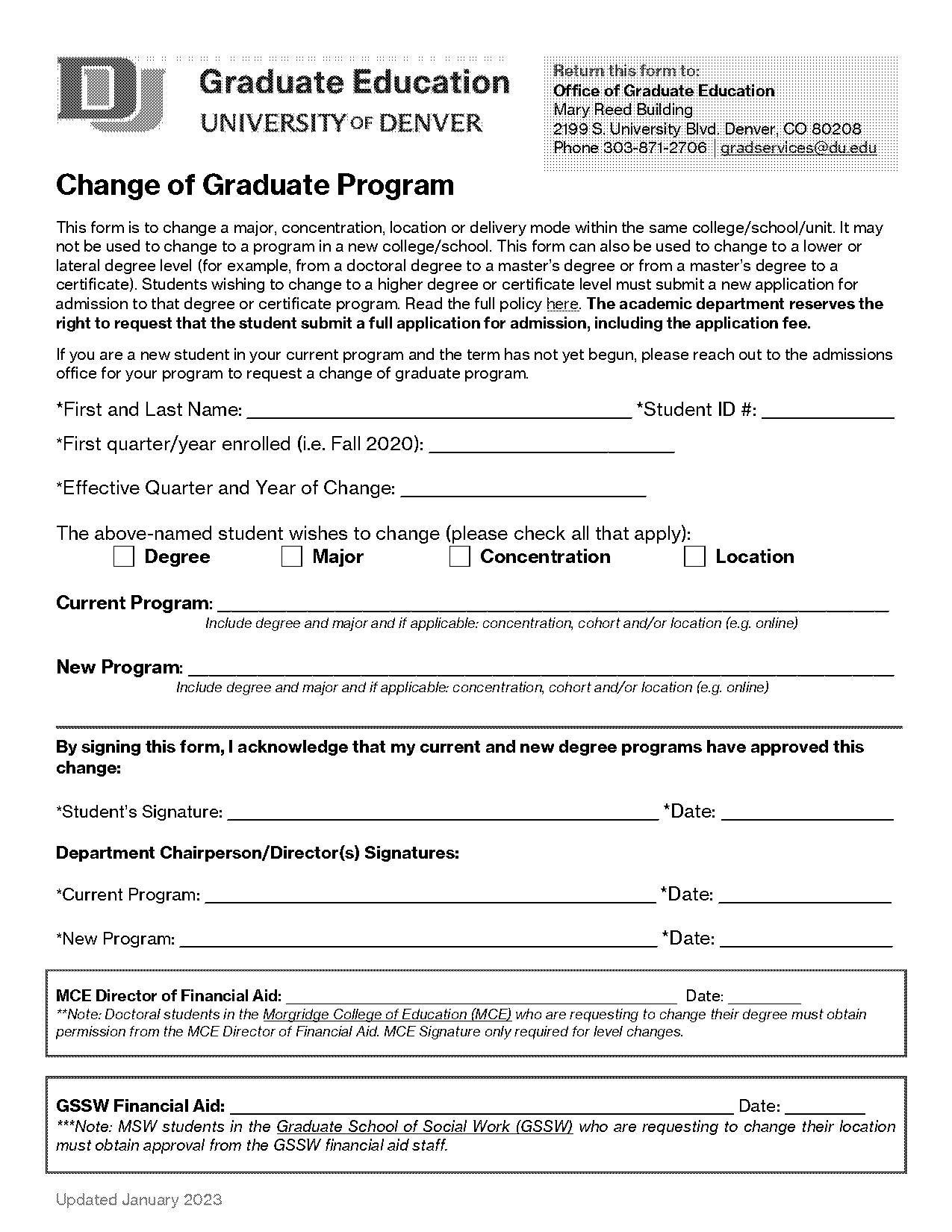 university of denver graduate application transcript address