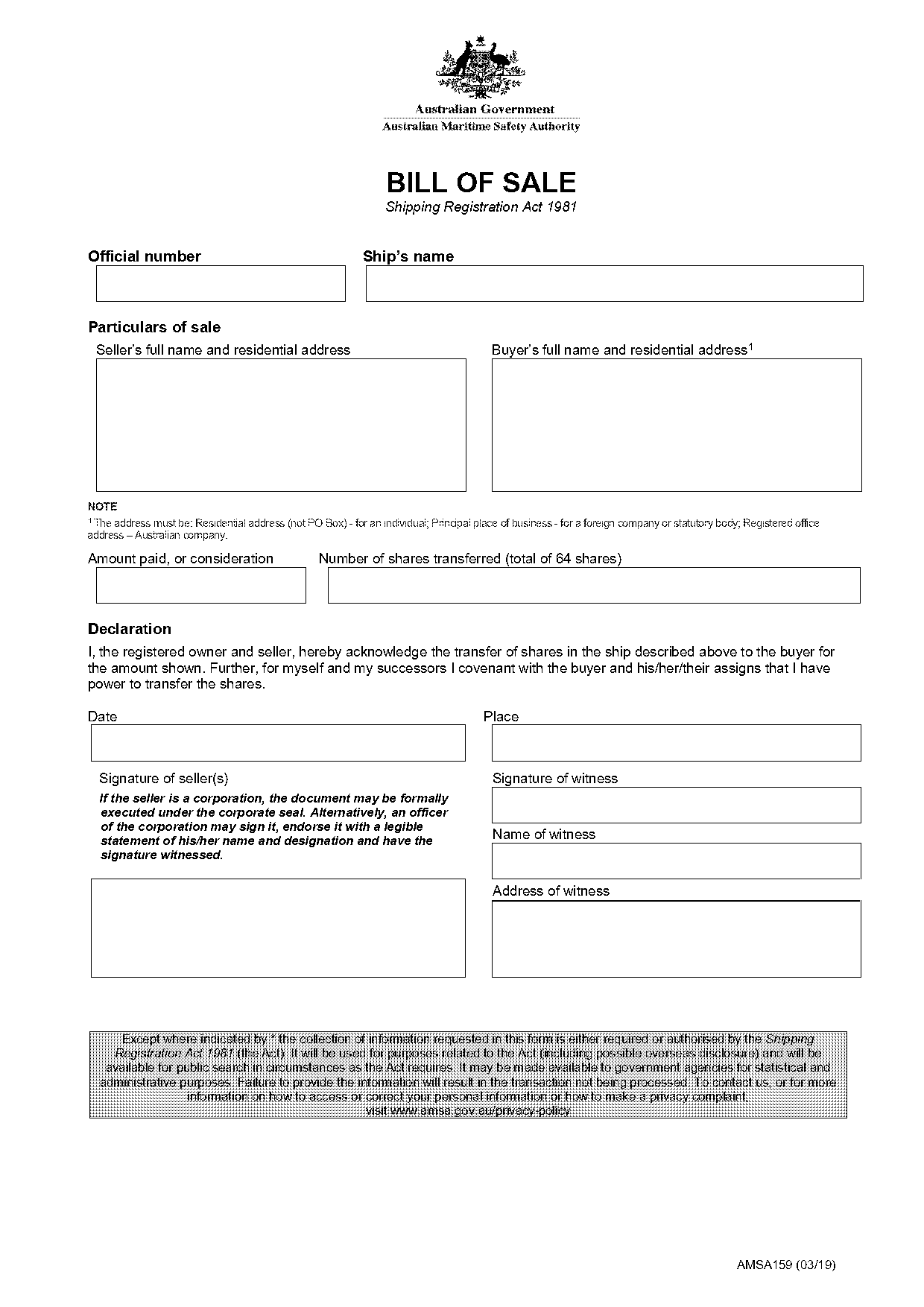 australian bill of sale template