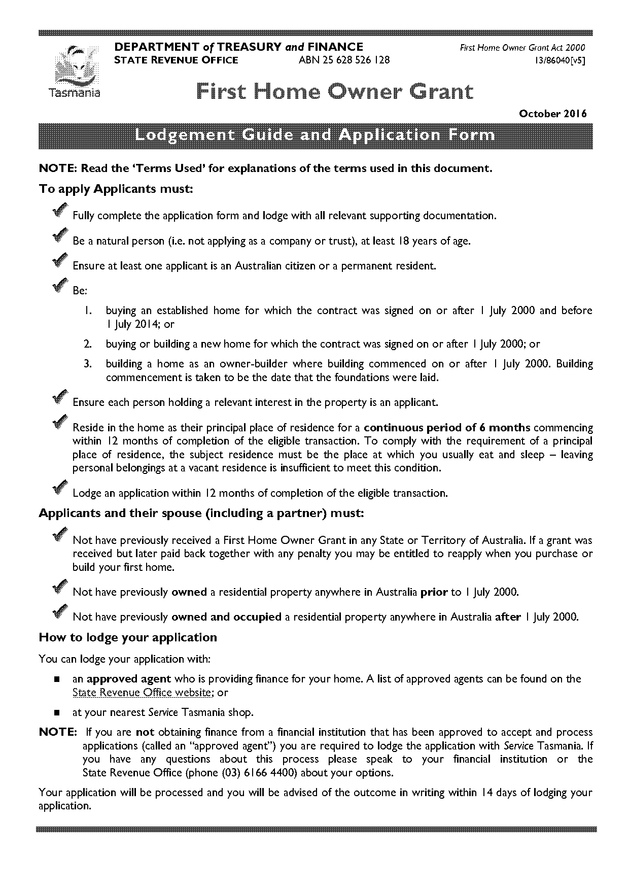 first home new home grant form