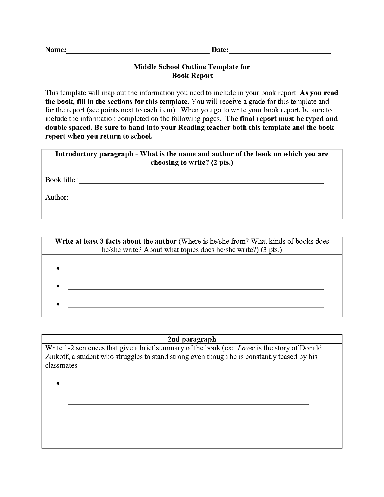 free high school book report forms