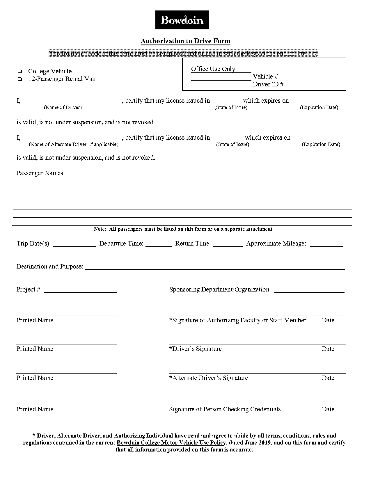 bowdoin driver authorization form