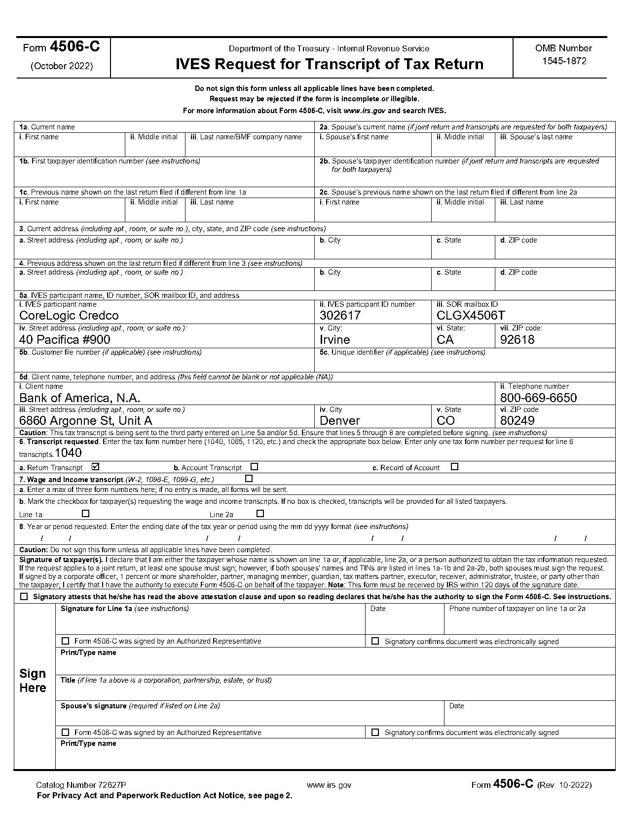 bank of america tax forms