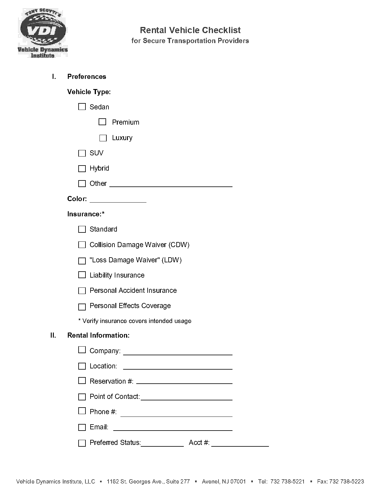 rental car pickup checklist