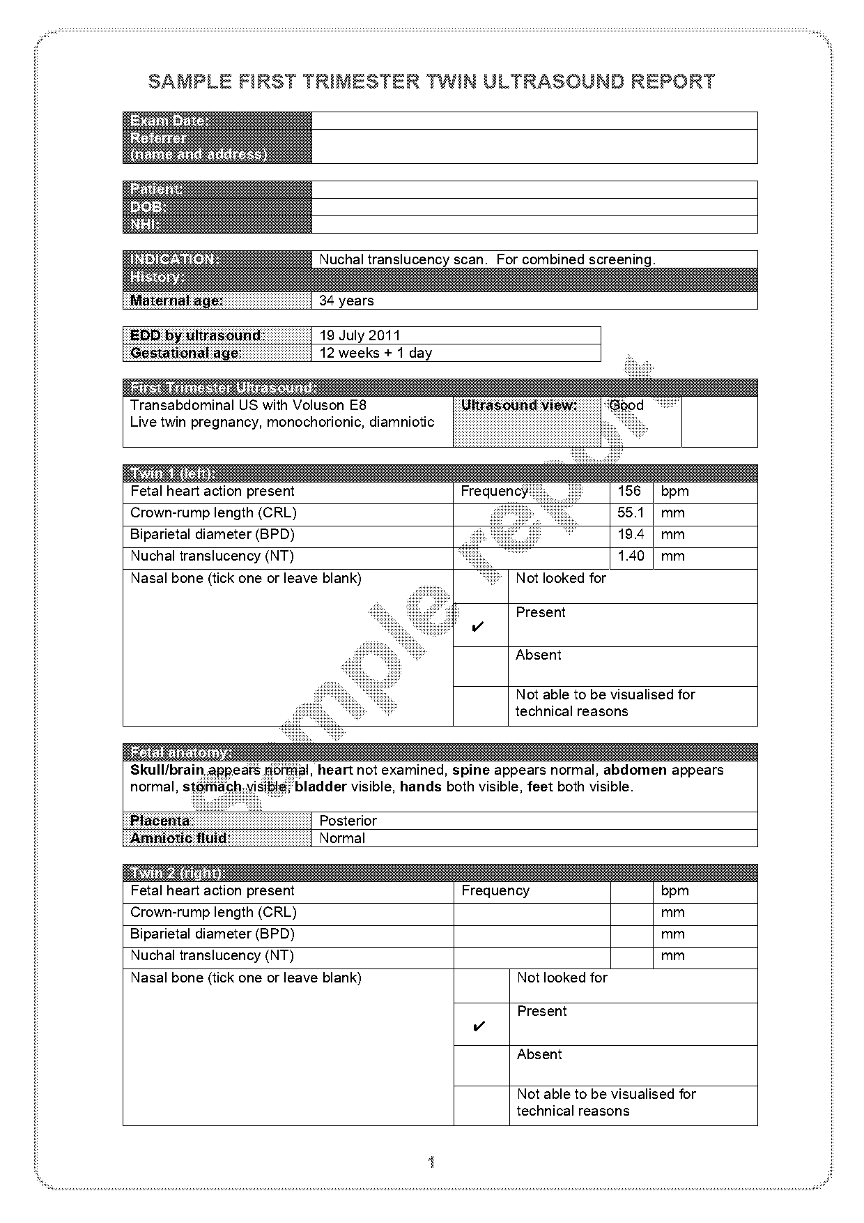 sample prenatal ultrasound report