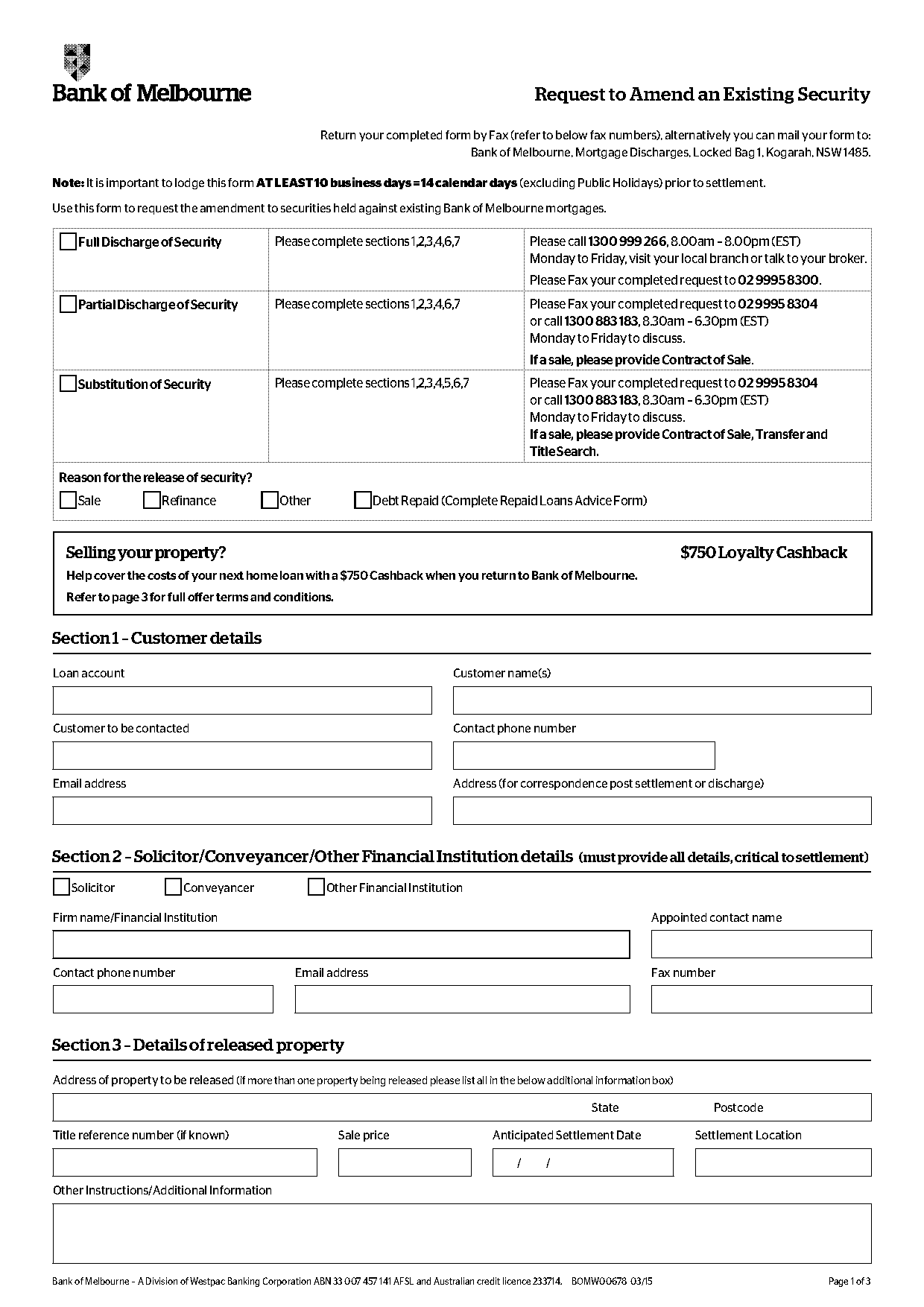 bank of melbourne discharge form