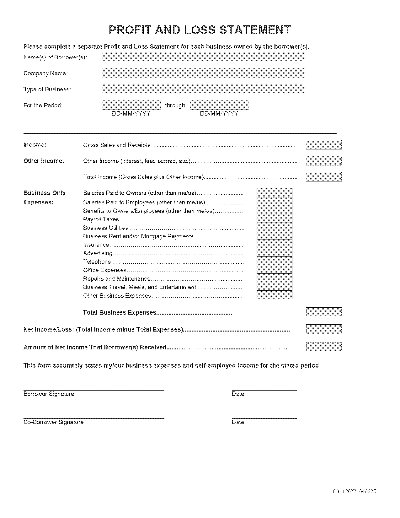 sample profit and loss statement for self employed