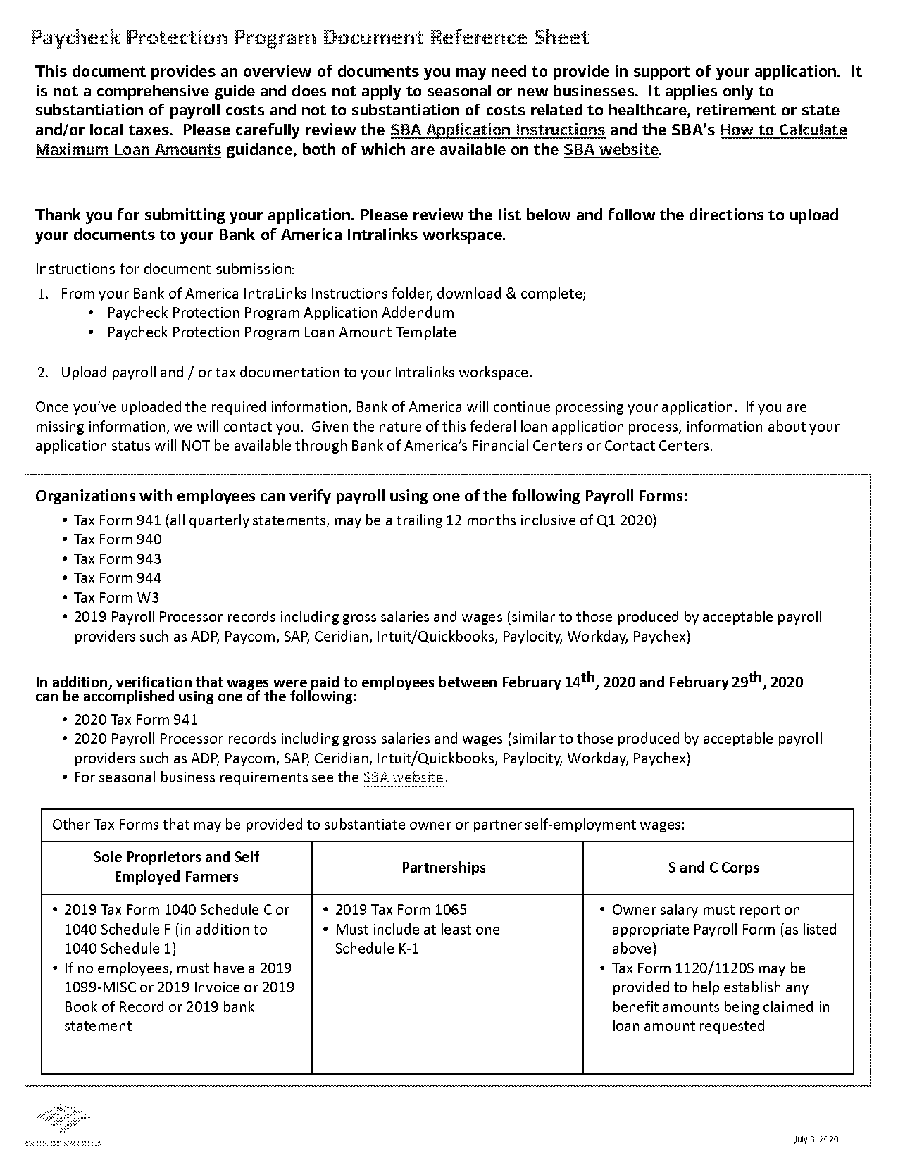 bank of america tax forms