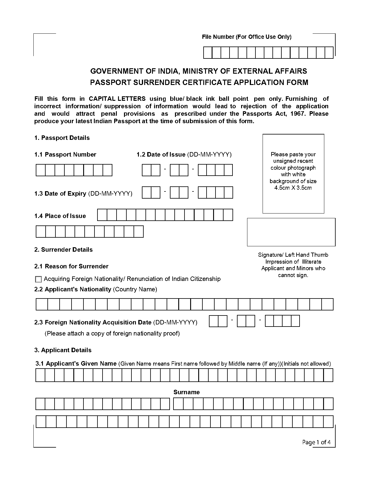 application form for surrendering indian passport in uk