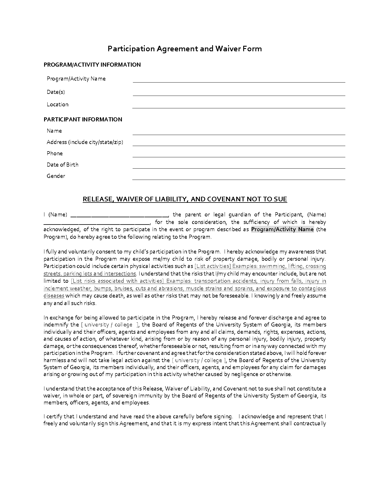 sample property damage release form