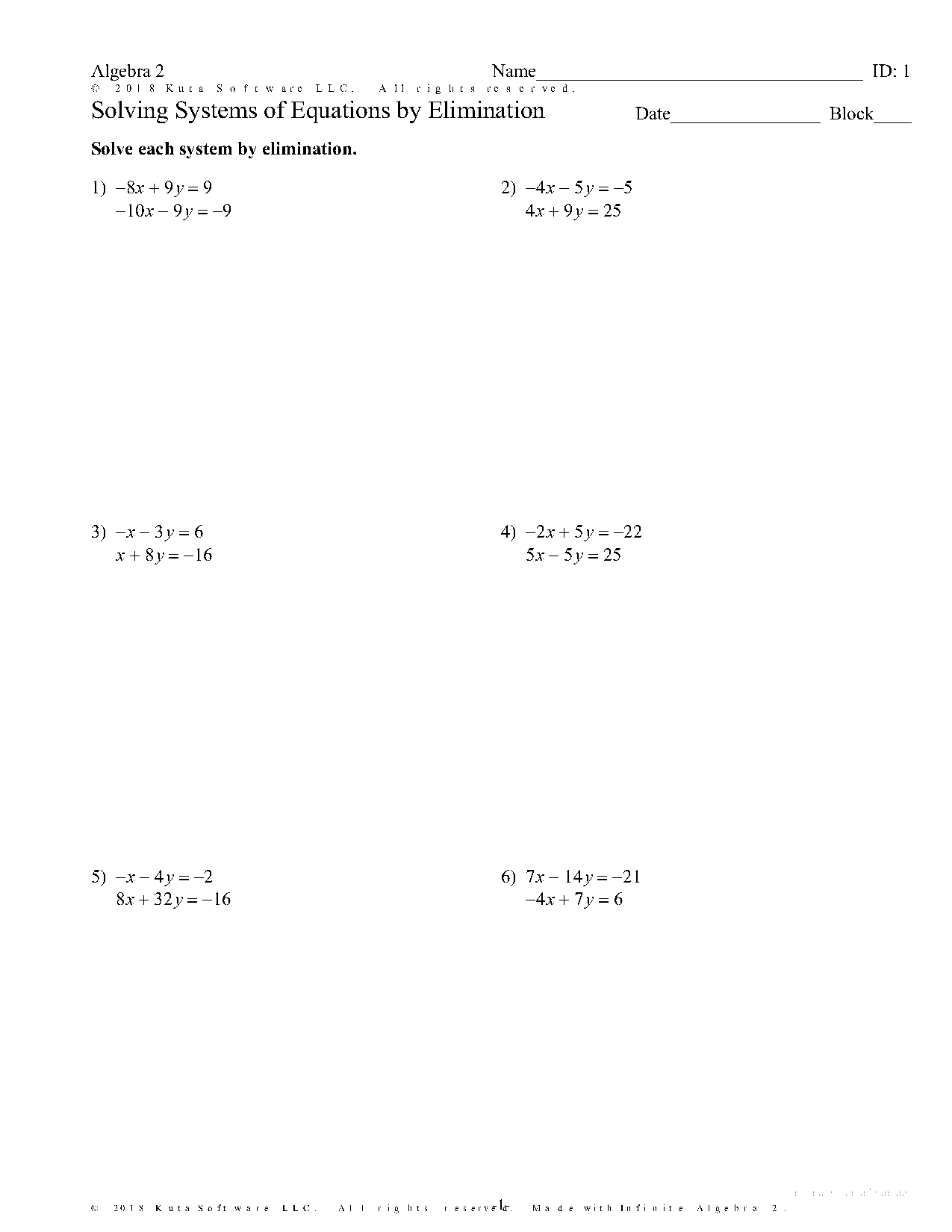 elimination method math worksheet