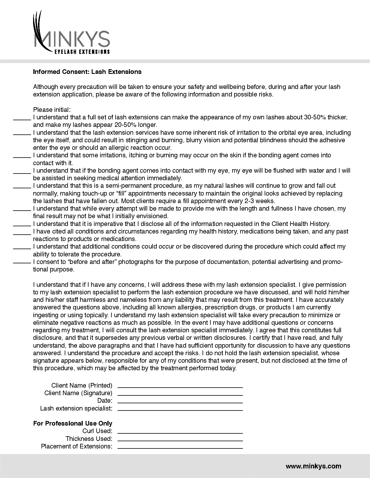 eyelash extension waiver release form