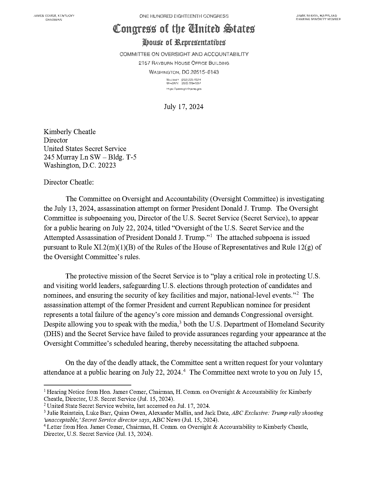 house of representatives letter of testimony