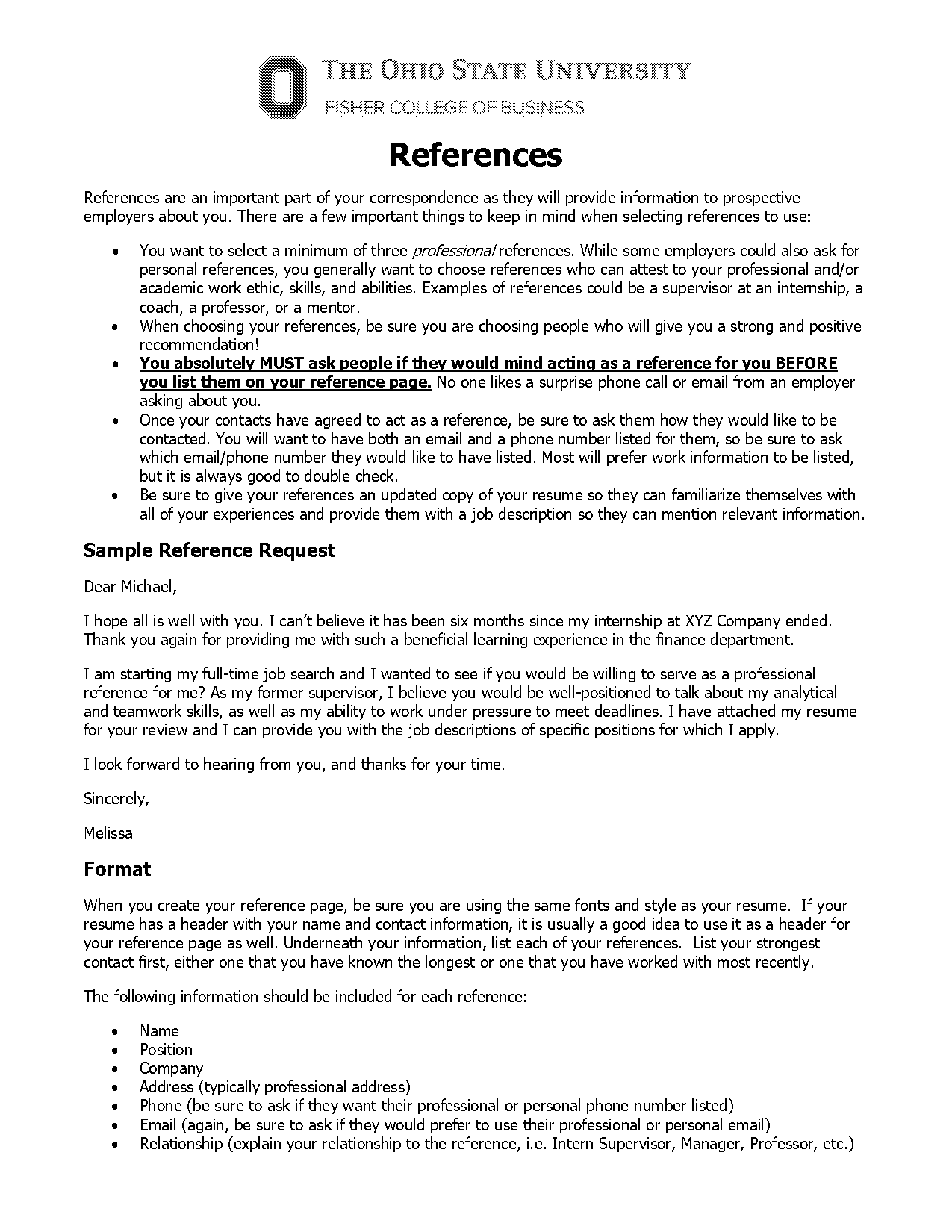 do you need a reference list for an internship