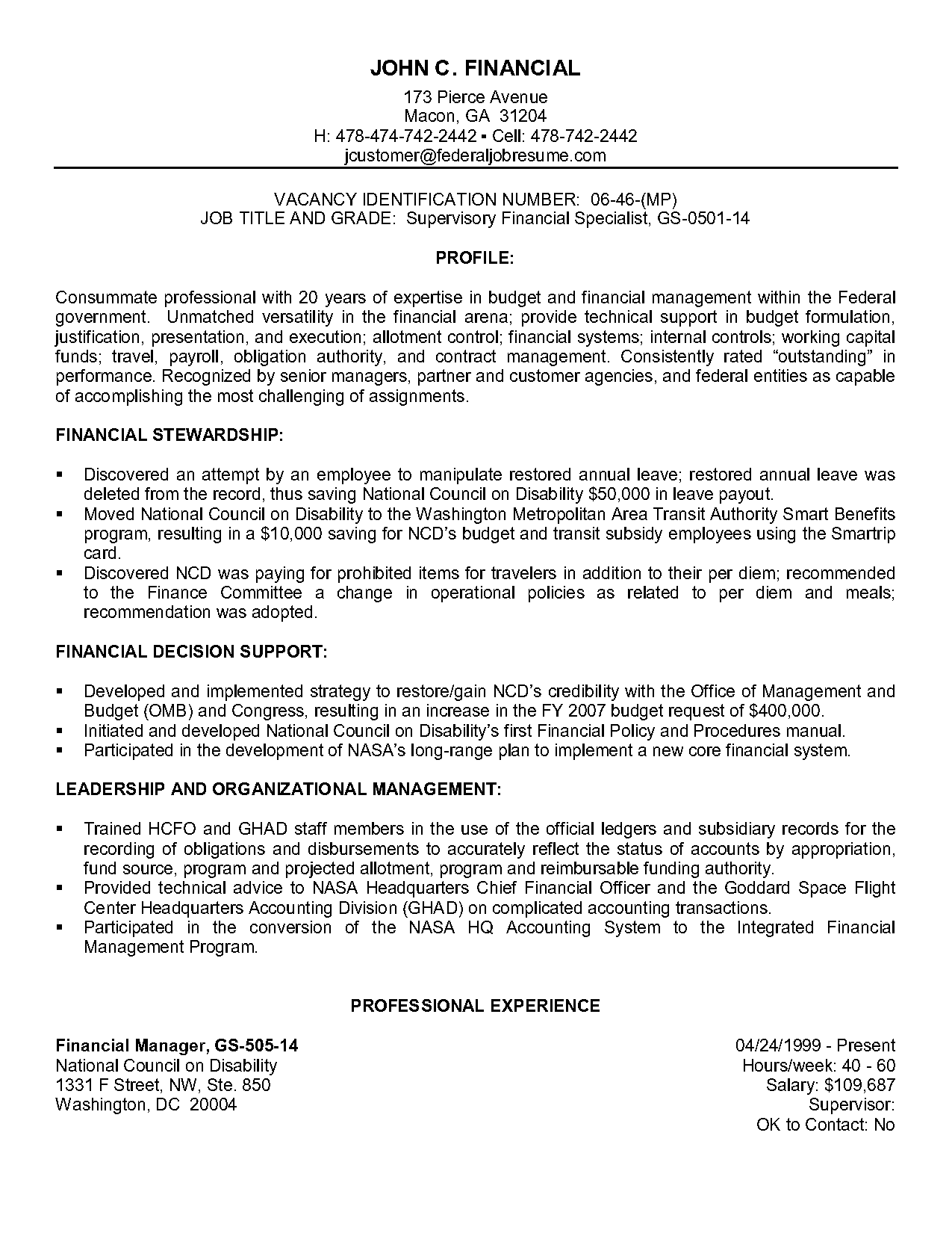 profile on resume sample