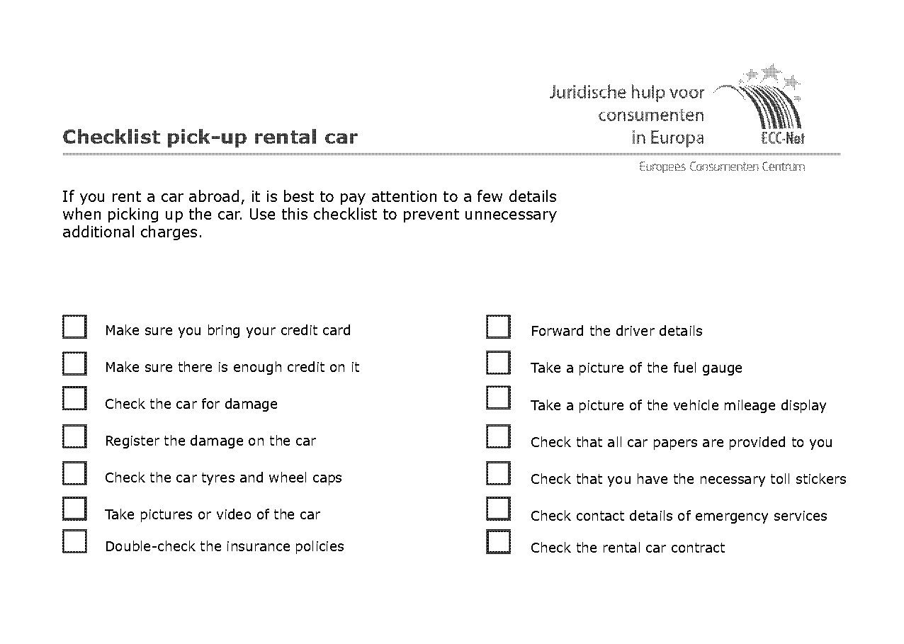 rental car pickup checklist